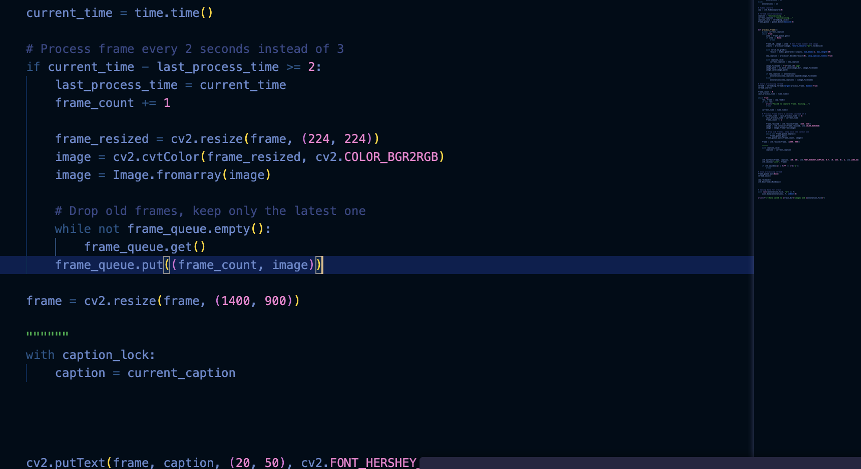 MIRA vision pipeline code for processing live camera frames